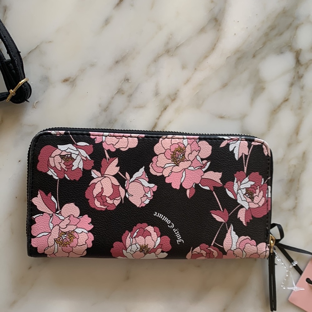 Juicy Couture matching rose black floral crossbody and matching wallet. - Picture 6 of 11